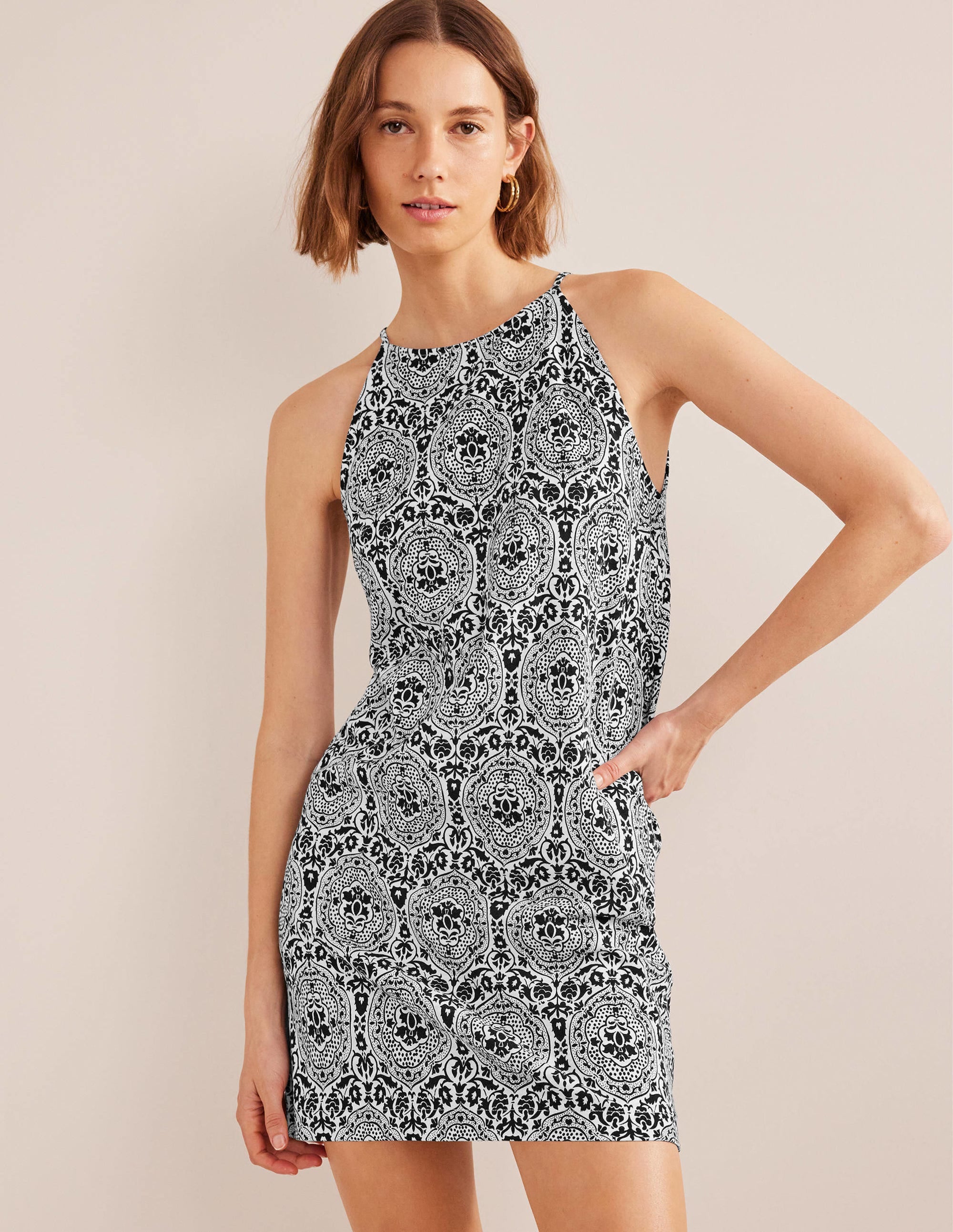 Racer Neck Jersey Mini Dress-Black, Exotic Tile - Image 1