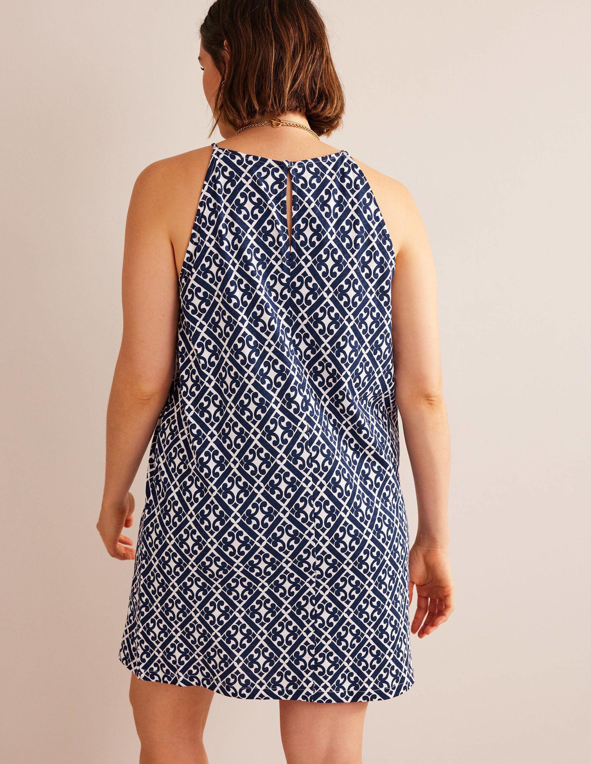Jersey-Minikleid mit Racer-Ausschnitt-Berliner Blau, Geometrisches Muster-6