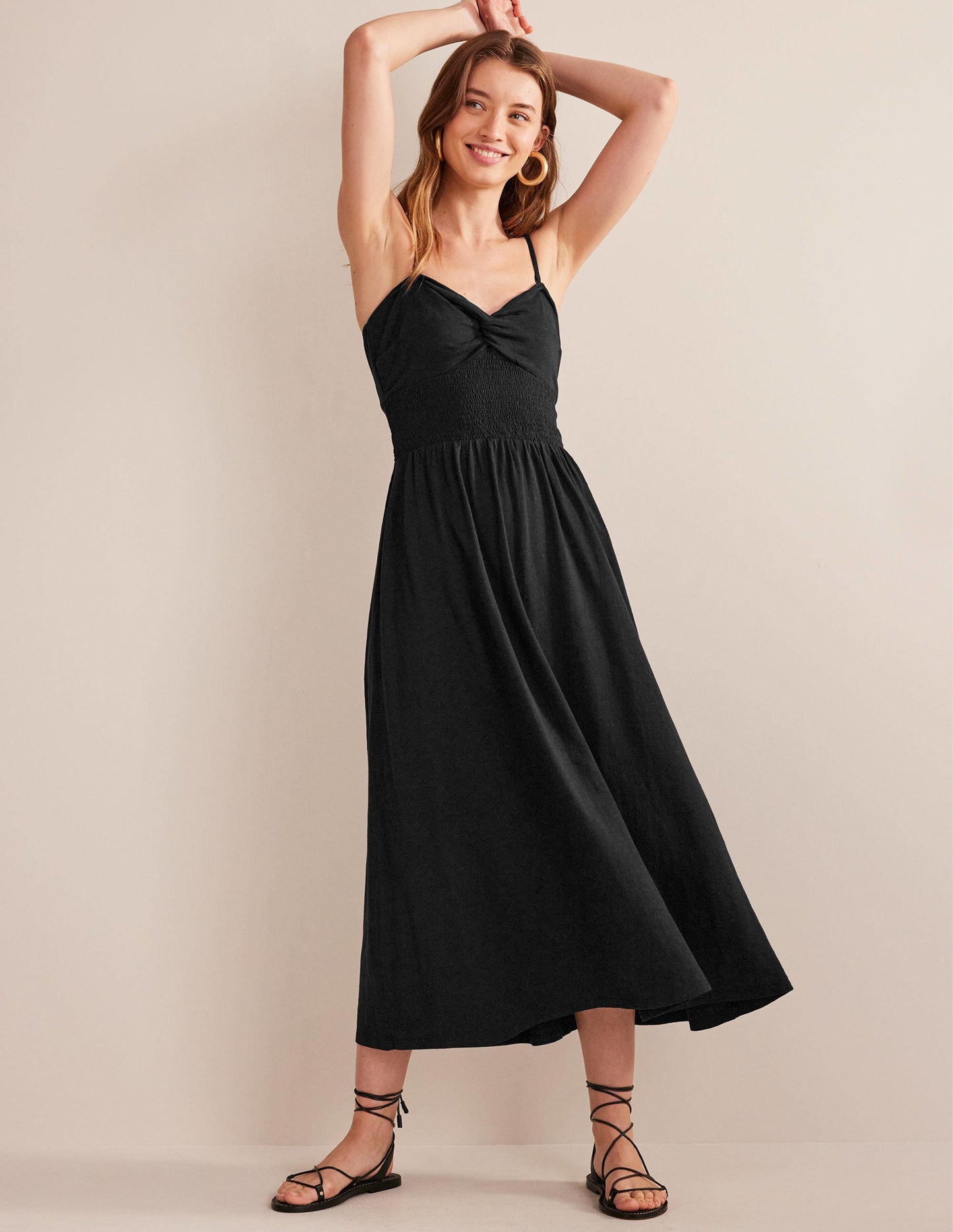 Jersey-Midikleid mit Twistdetail-Schwarz