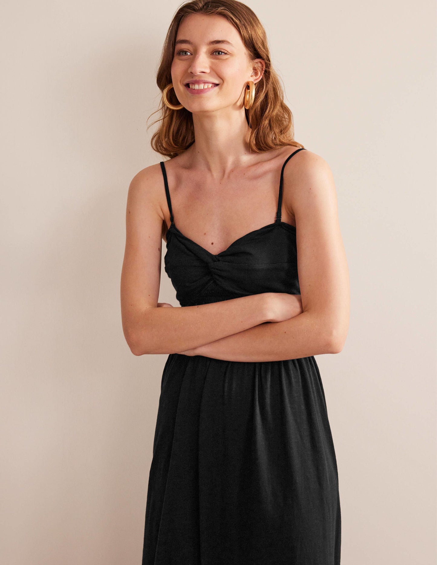 Jersey-Midikleid mit Twistdetail-Schwarz