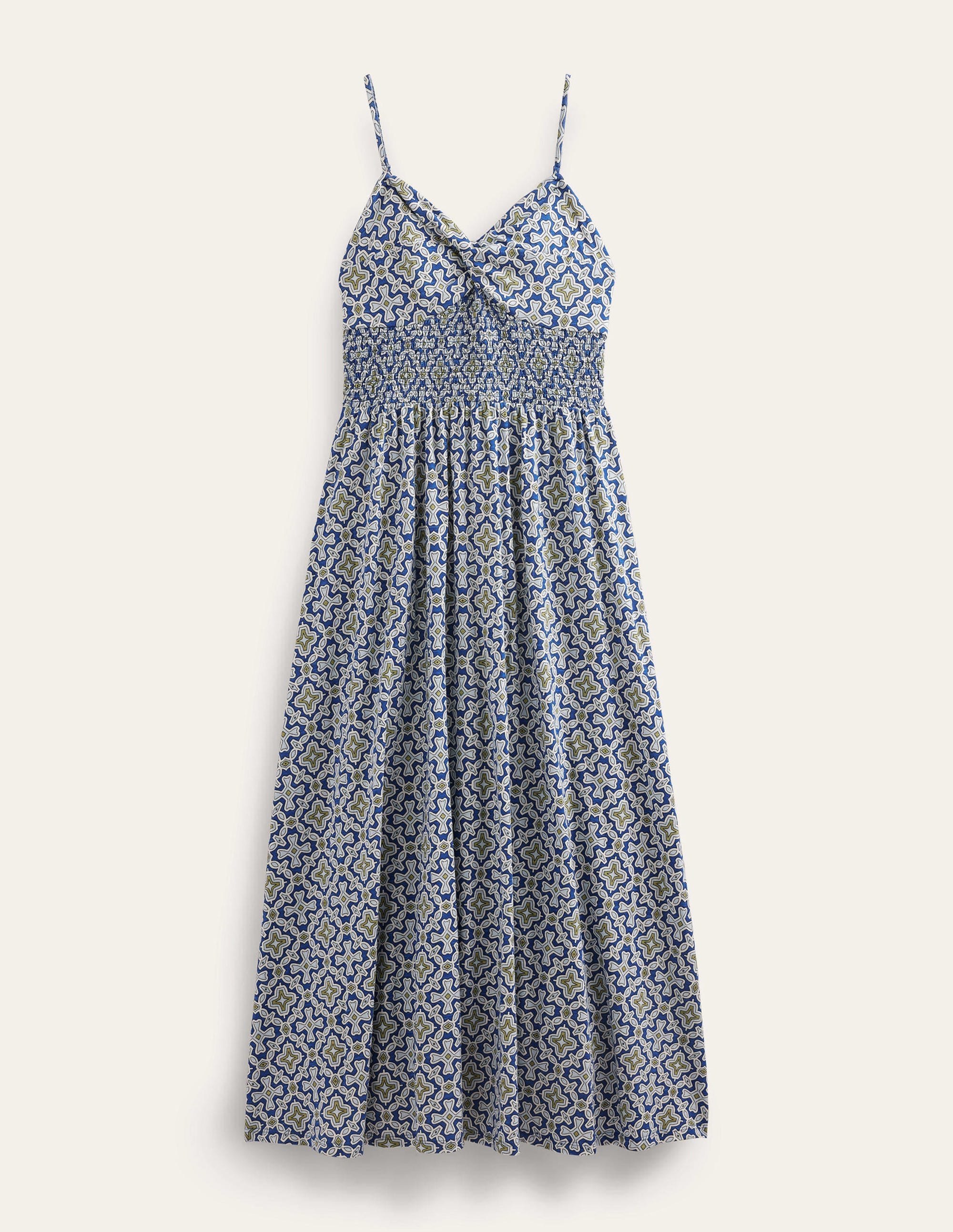 Robe midi torsadée sur le devant en jersey-Bleu héron, motif Flora Tile - Image 5