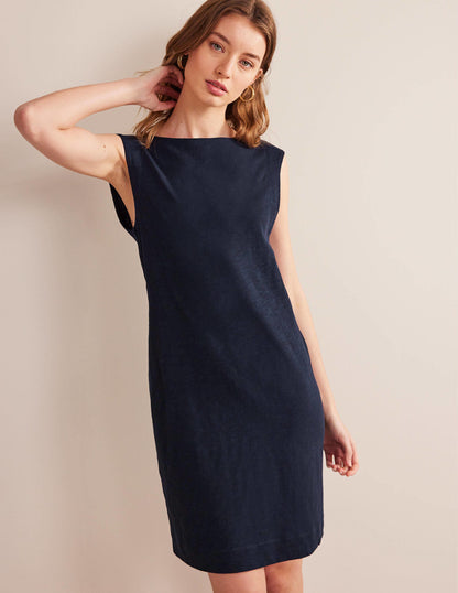 Ärmelloses Jersey-Etuikleid-Marineblau-4