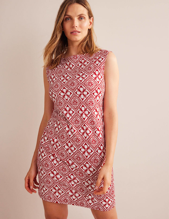 Sleeveless Jersey Shift Dress-Poinsettia, Block Pome