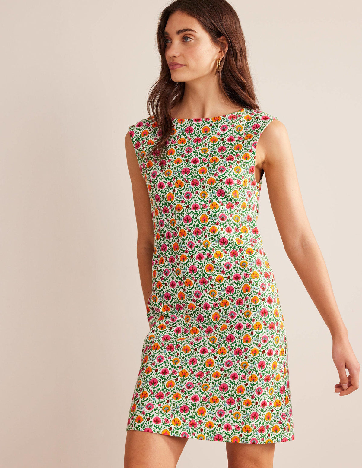 Ärmelloses Jersey-Etuikleid-Grün, Zauberhafte Blüten - Image 1