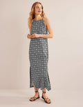 Racer Neck Jersey Midi Dress-Black, Botanic Blush