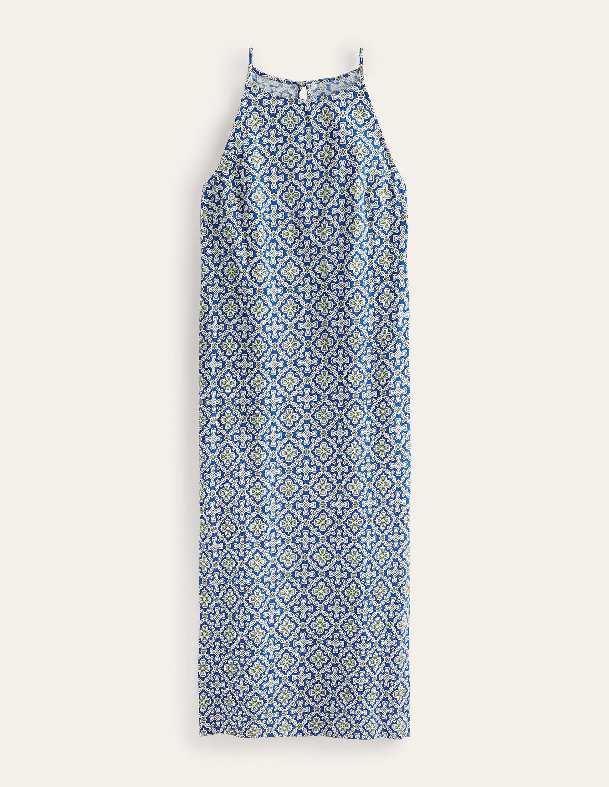 Jersey-Midikleid mit Racer-Ausschnitt-Fischreiherblau, Blumenkacheln-5