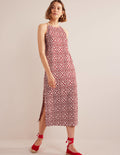 Robe midi en jersey à dos nageur-Poinsettia, motif Block Pome