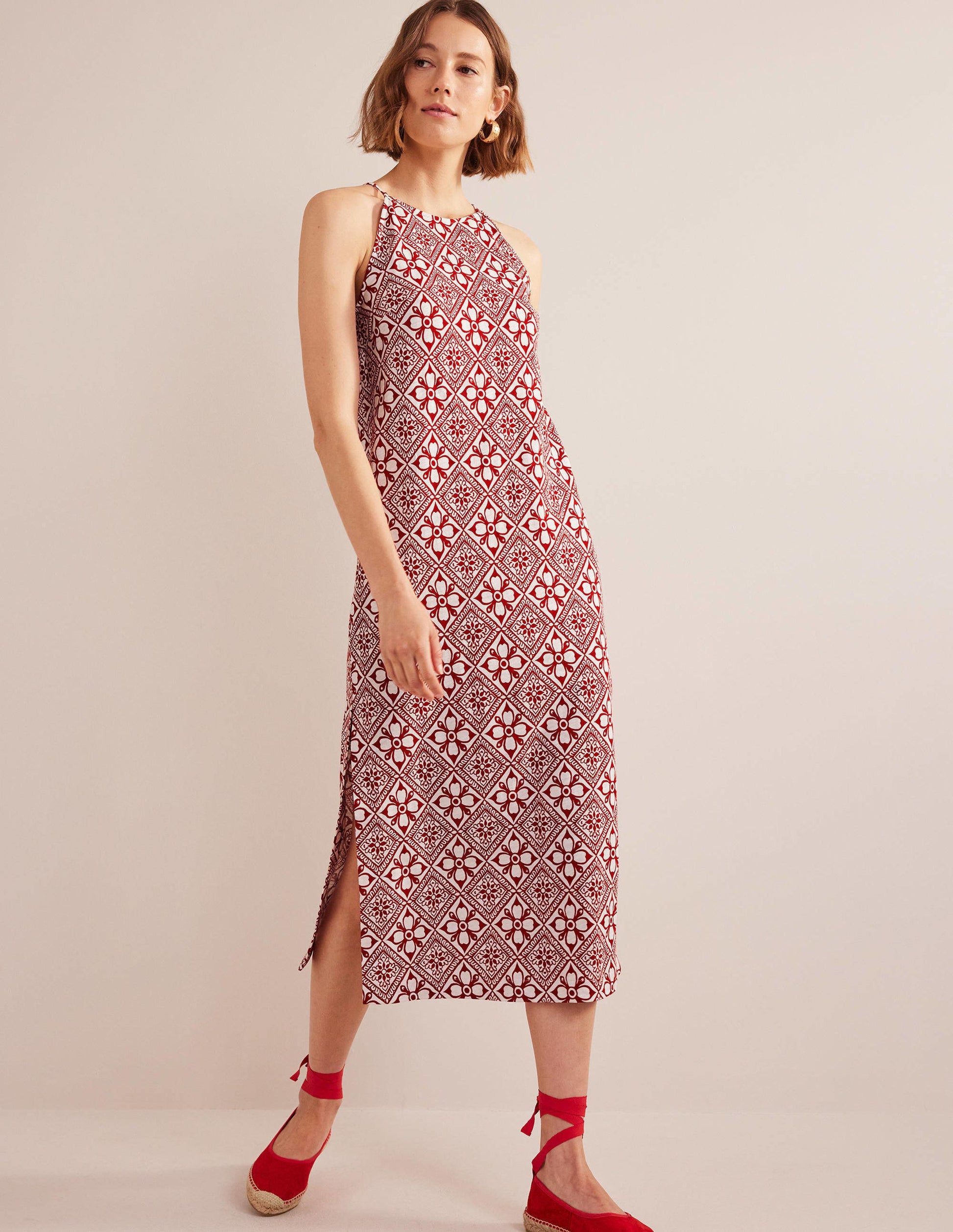 Robe midi en jersey à dos nageur-Poinsettia, motif Block Pome-1
