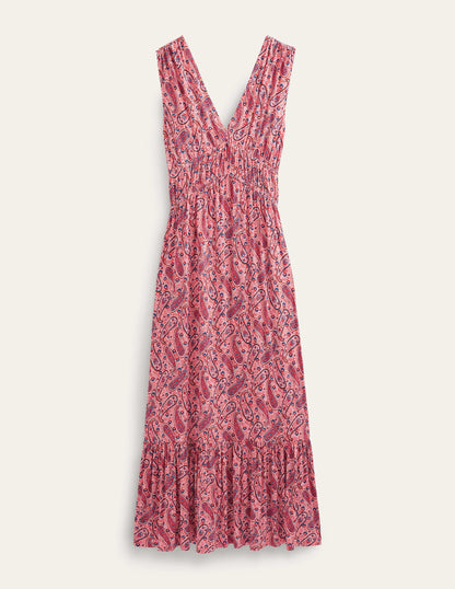 Jersey-Maxikleid mit Smokdetails-Beerenrosa, Paisleyblüten-5