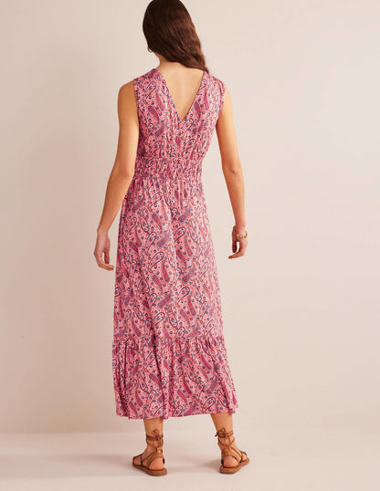 Jersey-Maxikleid mit Smokdetails-Beerenrosa, Paisleyblüten-3