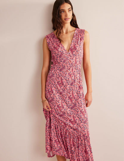 Jersey-Maxikleid mit Smokdetails-Beerenrosa, Paisleyblüten-4