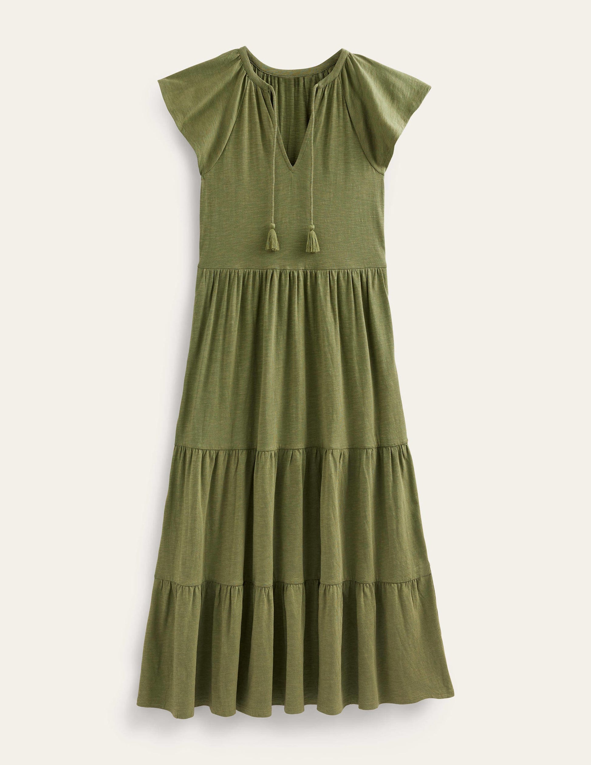 Robe midi en jersey à volants-Kaki délavé-5