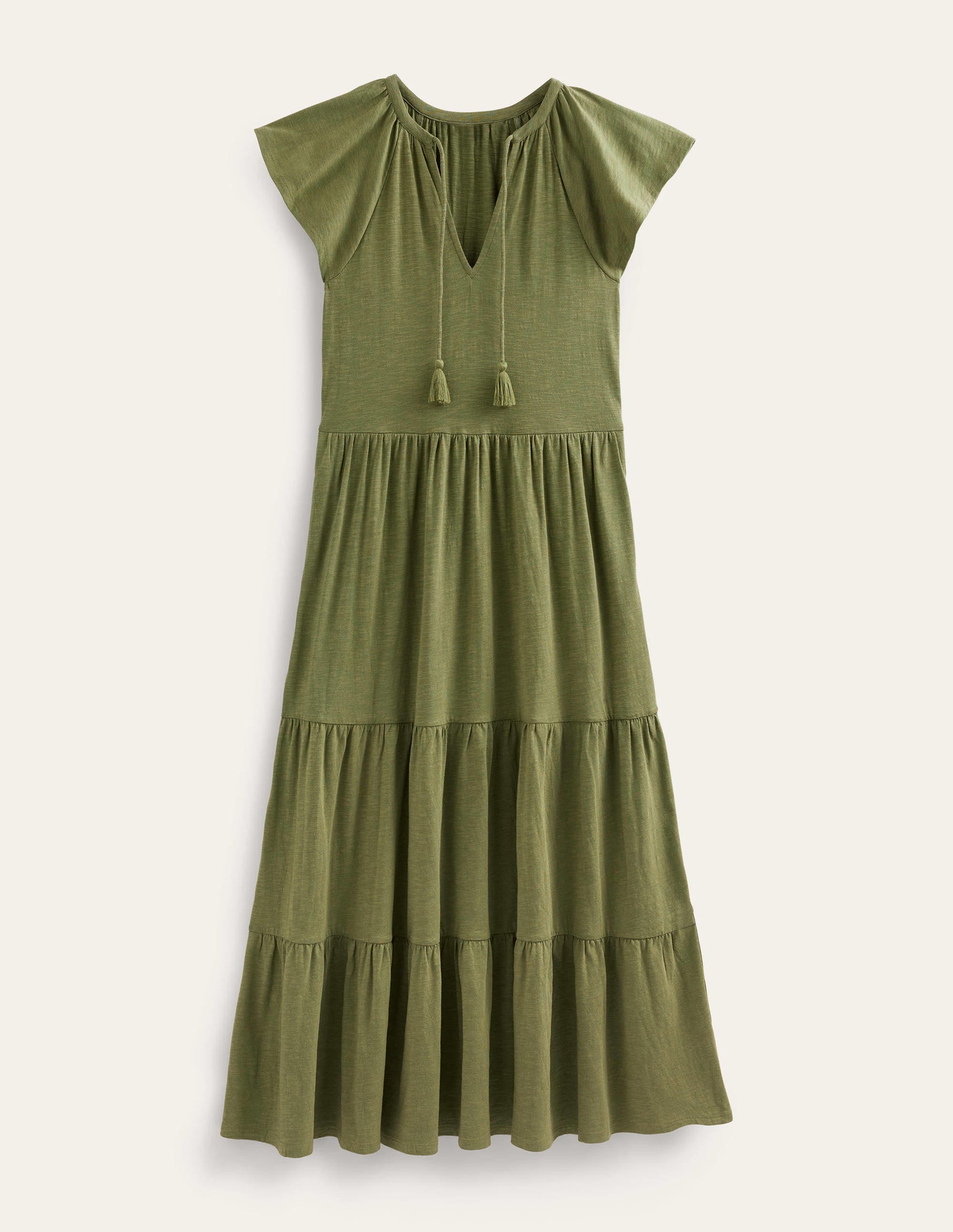 Robe midi en jersey à volants-Kaki délavé - Image 5