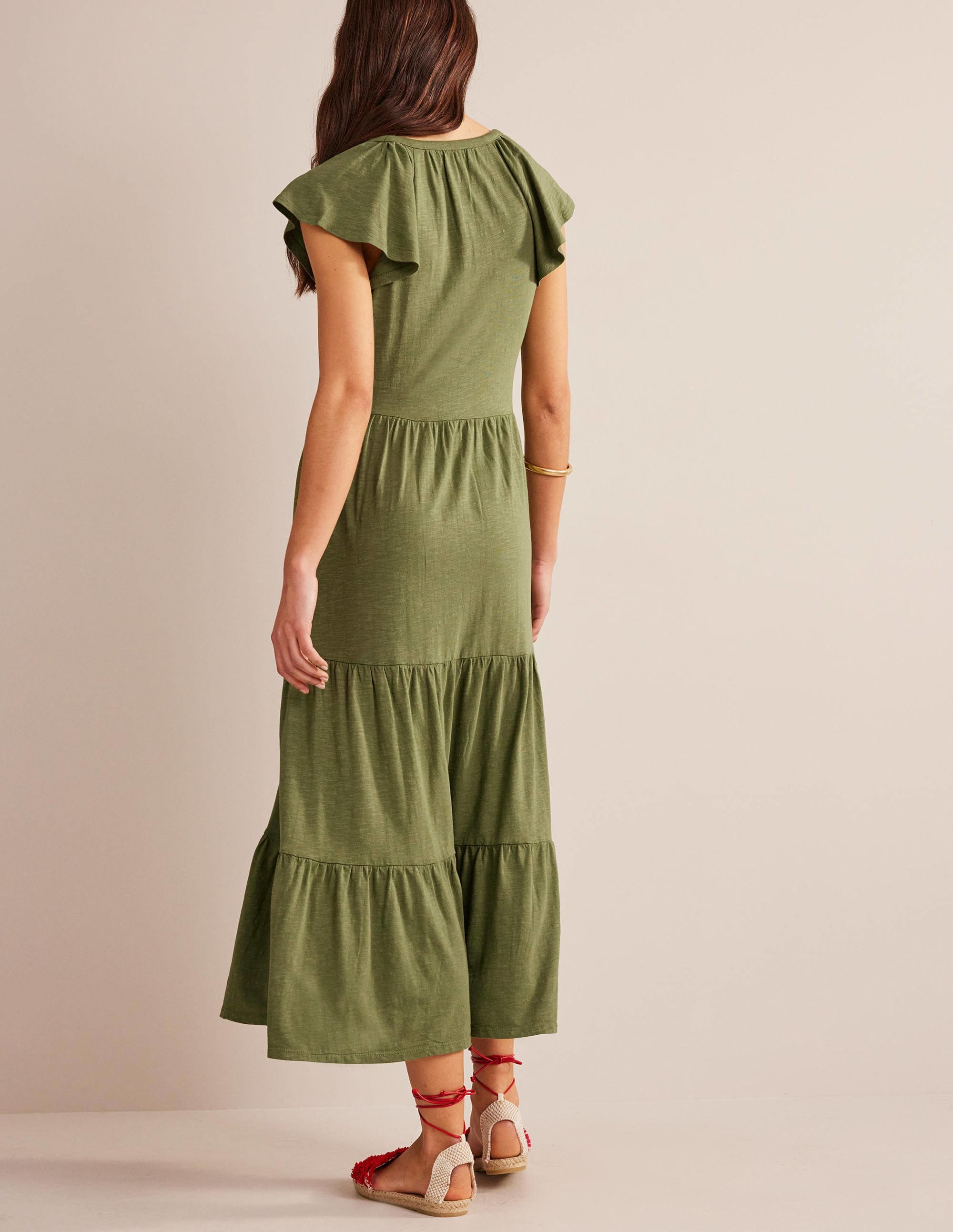 Robe midi en jersey à volants-Kaki délavé - Image 3