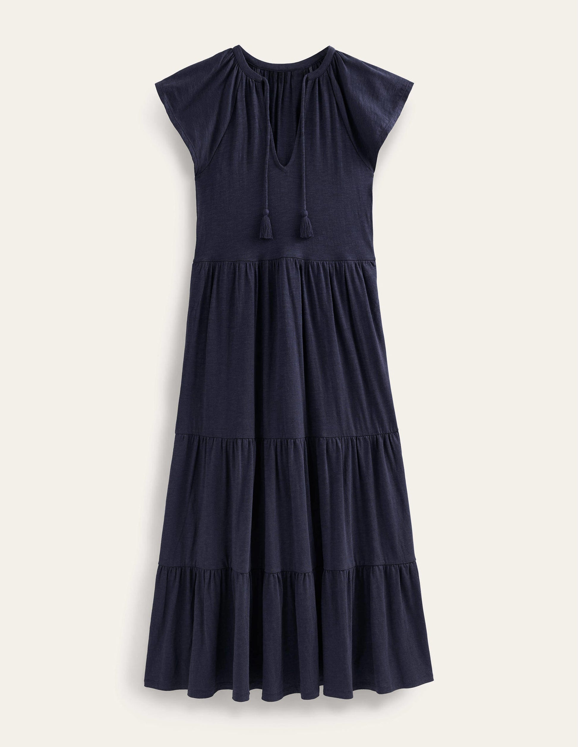 Gestuftes Jersey-Midikleid-Marineblau-5