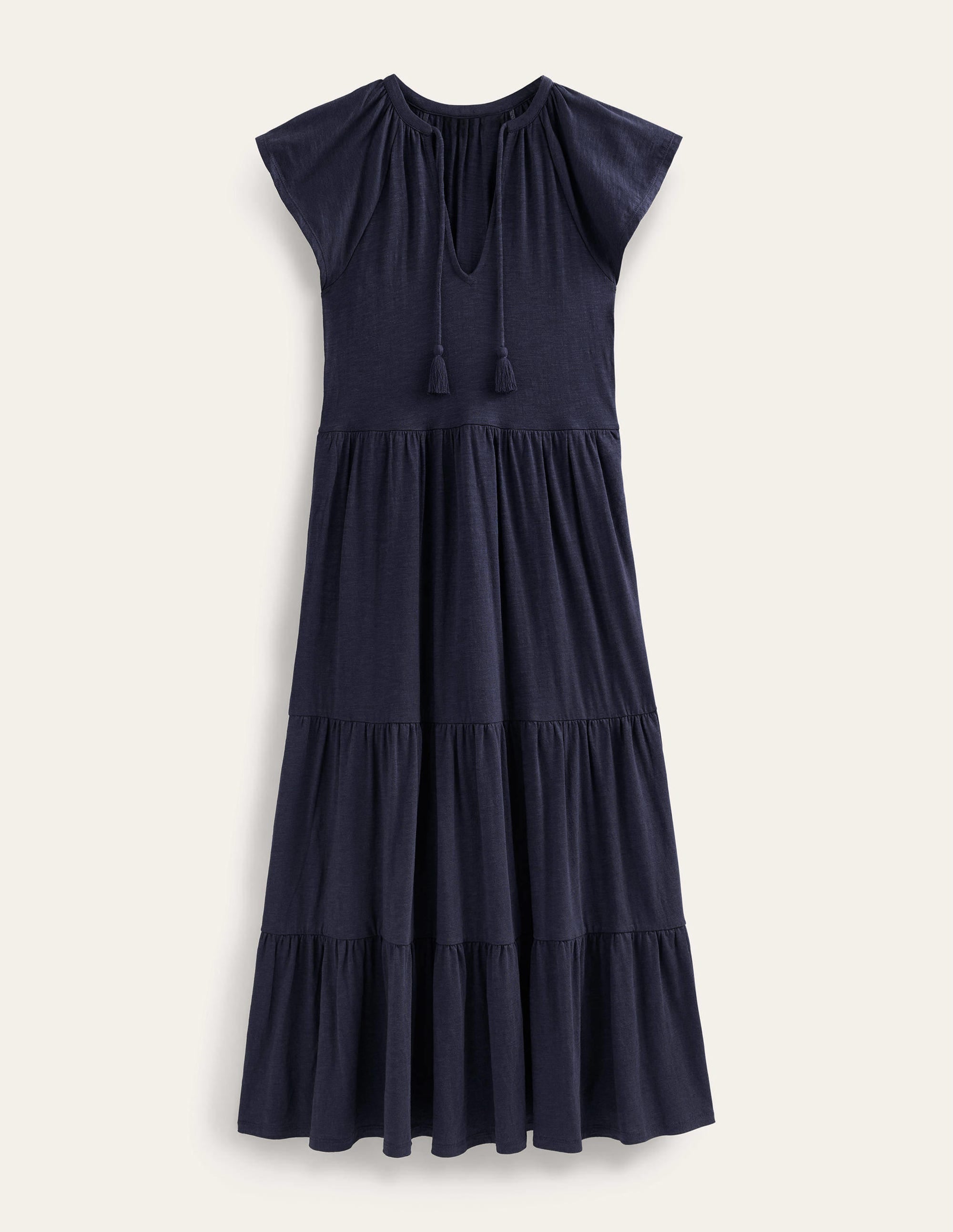 Gestuftes Jersey-Midikleid-Marineblau - Image 5
