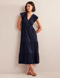 Gestuftes Jersey-Midikleid-Marineblau