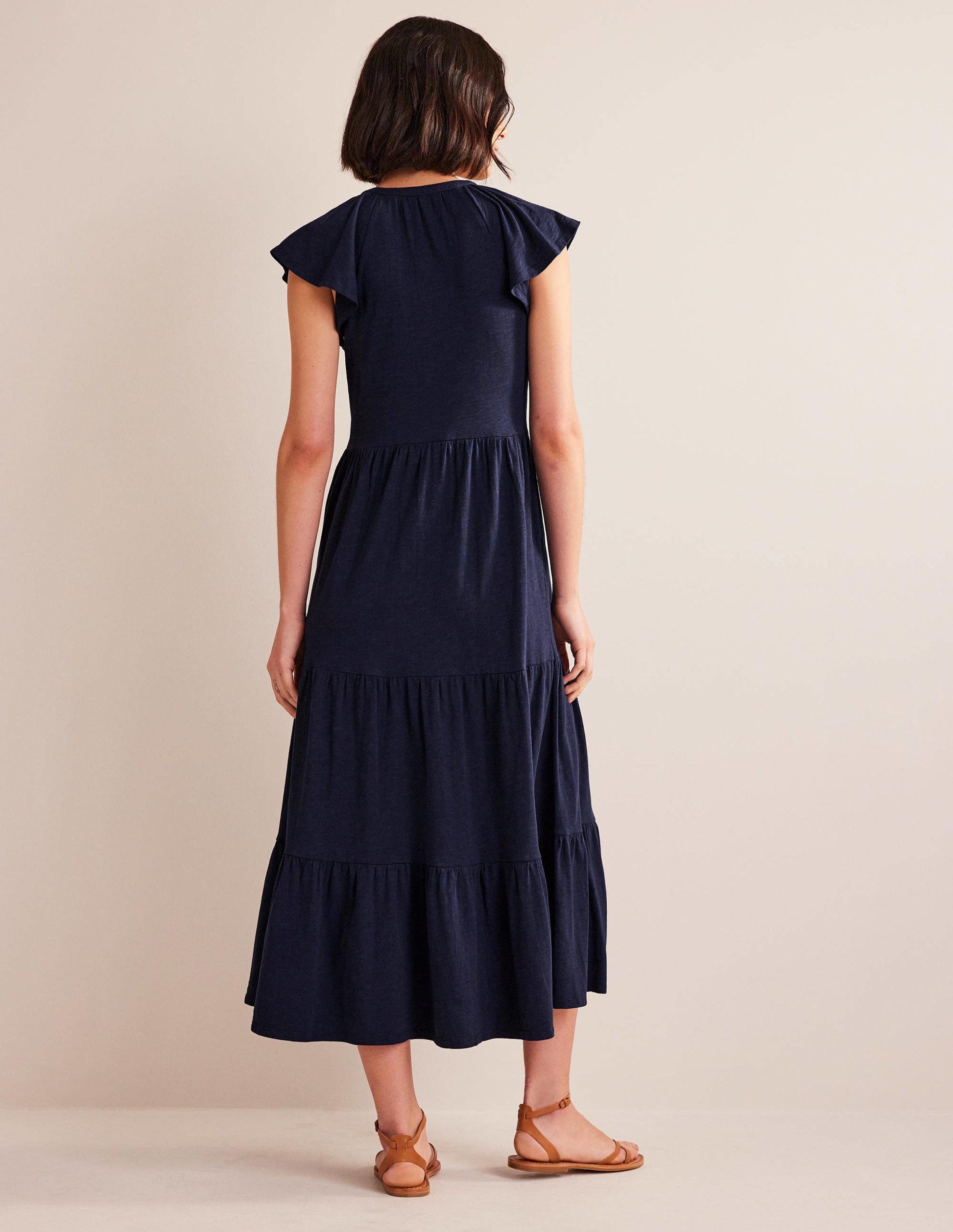 Gestuftes Jersey-Midikleid-Marineblau-3