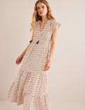 Gestuftes Jersey-Midikleid-Hellgelb, Geometrisches Diamantmuster