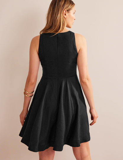 Ausgestelltes Minikleid aus Leinen-Schwarz-3
