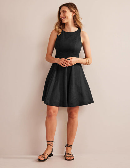 Ausgestelltes Minikleid aus Leinen-Schwarz-4