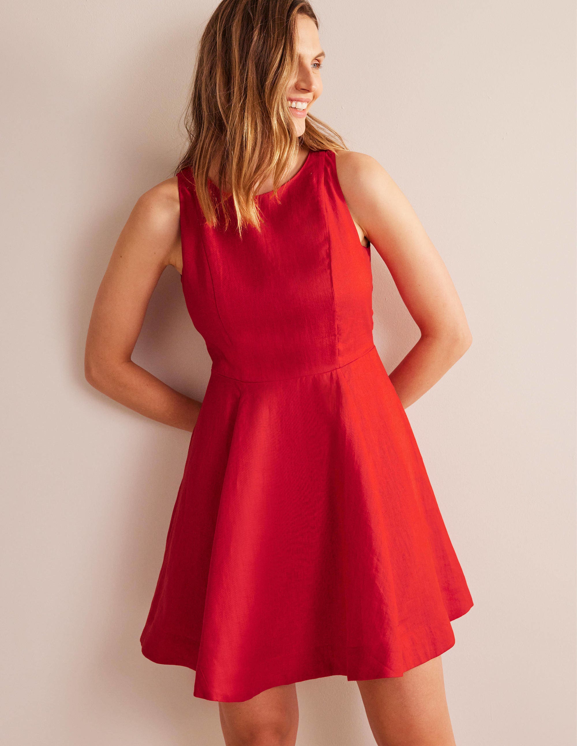 Mini-robe ajustée-évasée en lin-Vermillon - Image 1