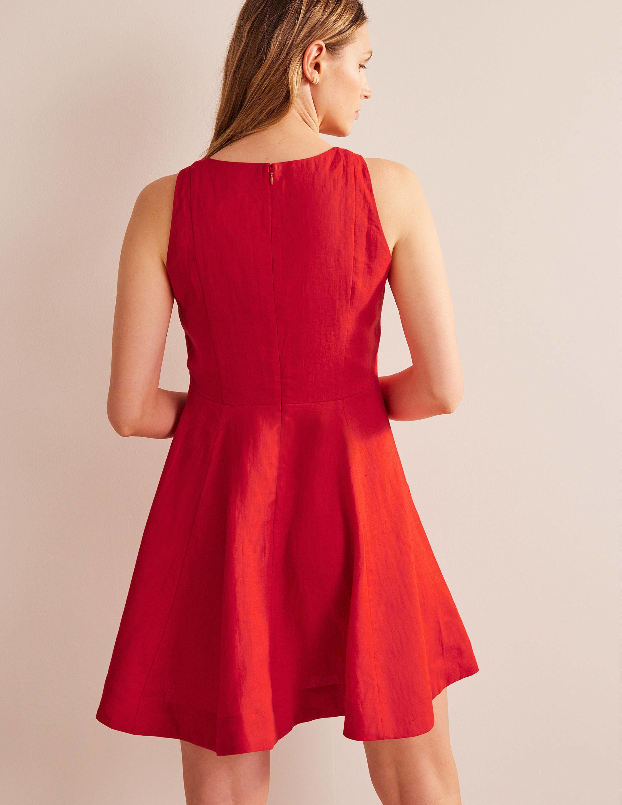 Mini-robe ajustée-évasée en lin-Vermillon - Image 3