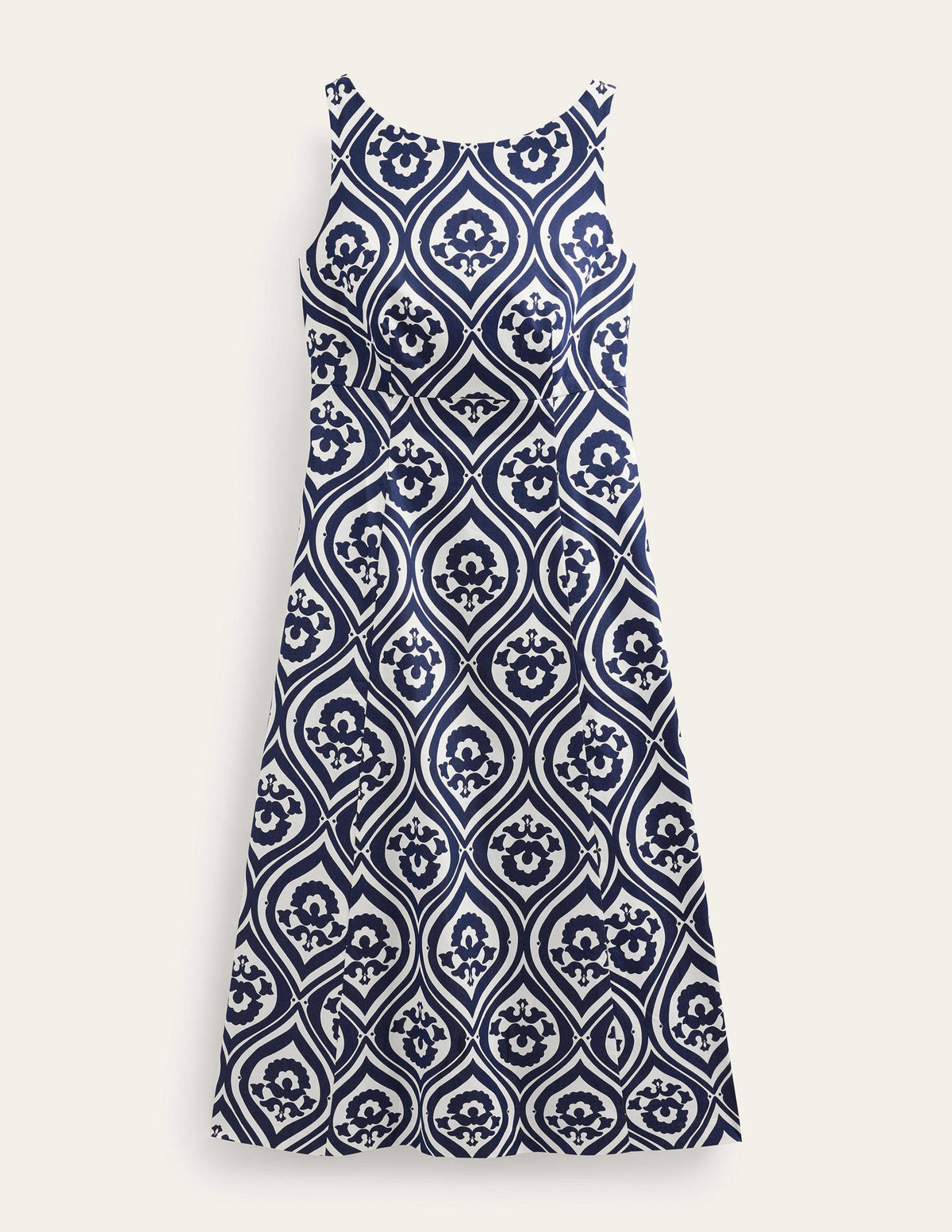 Midikleid mit U-Boot-Ausschnitt-Marineblau, Geometrisches Kaskadenmuster - Image 6