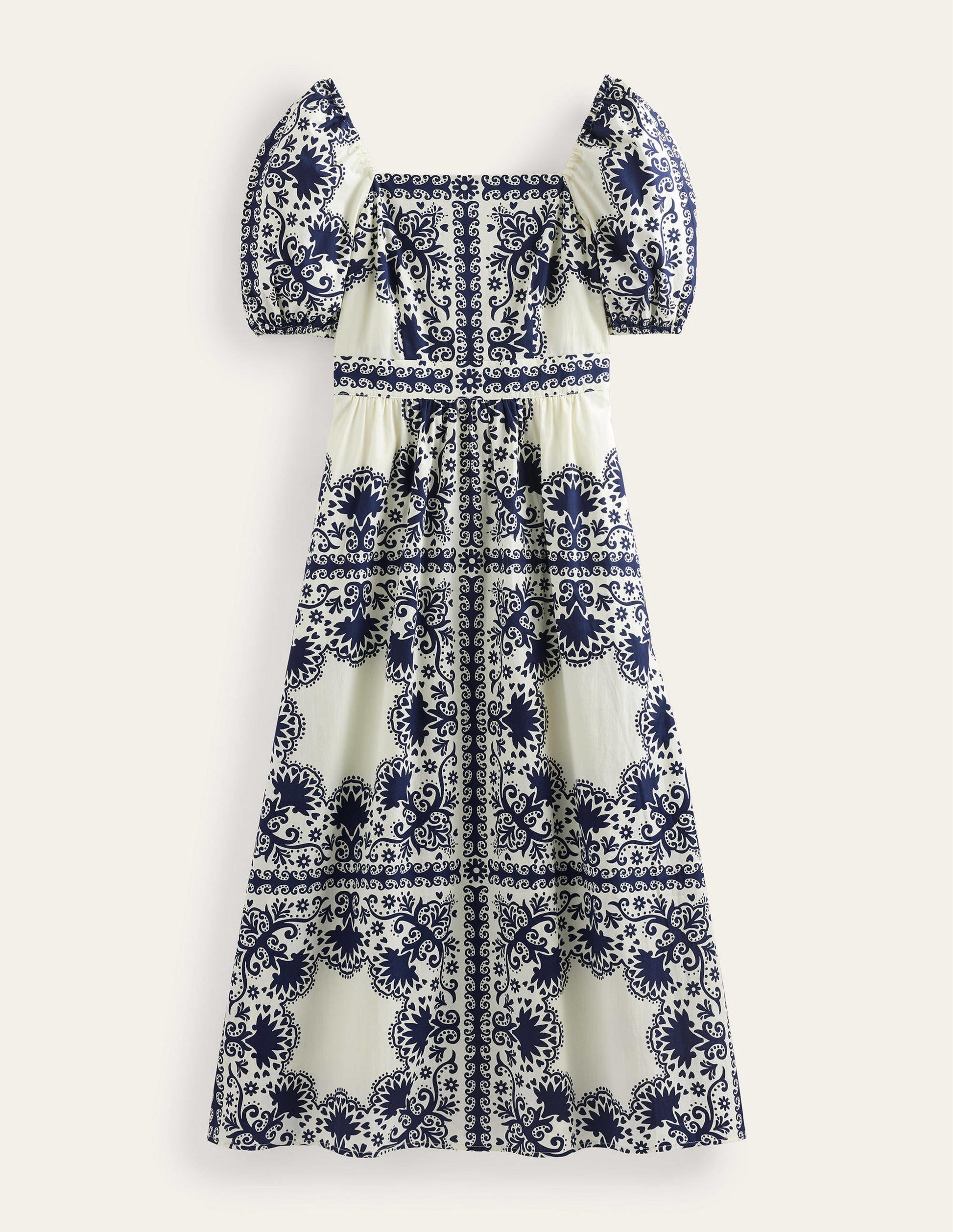 Midikleid mit eckigem Ausschnitt-Französisches Marineblau, Röschen-6