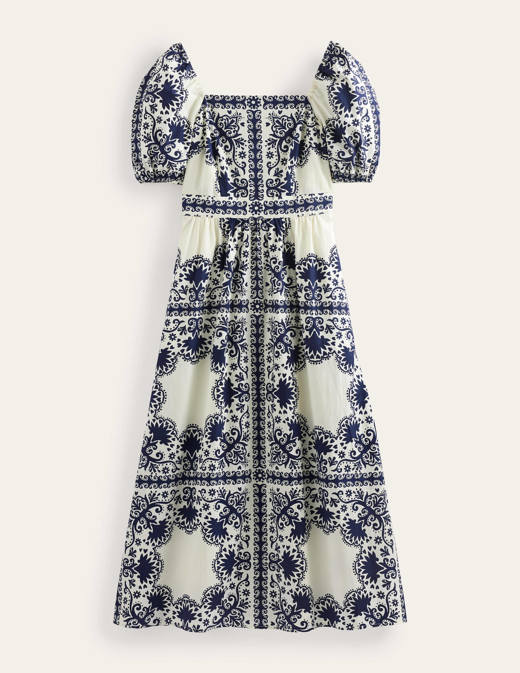 Midikleid mit eckigem Ausschnitt-Französisches Marineblau, Röschen - Image 6