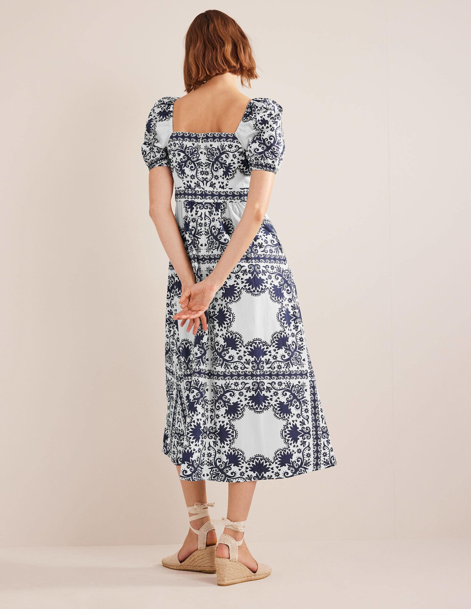Midikleid mit eckigem Ausschnitt-Französisches Marineblau, Röschen - Image 3