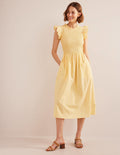 Smocked Bodice Midi Dress-Honeycomb, Leno Stripe