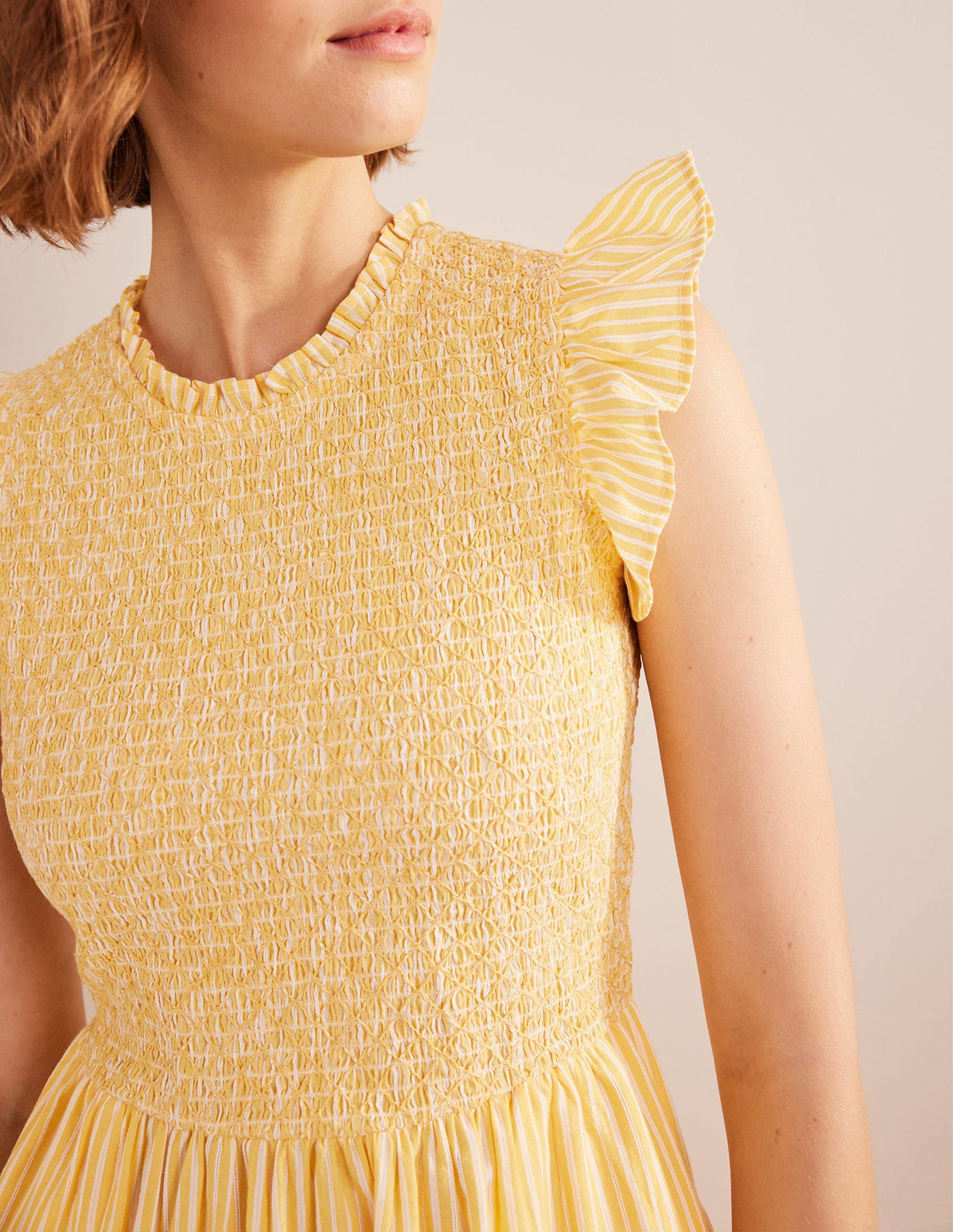 Smocked Bodice Midi Dress-Honeycomb, Leno Stripe-2
