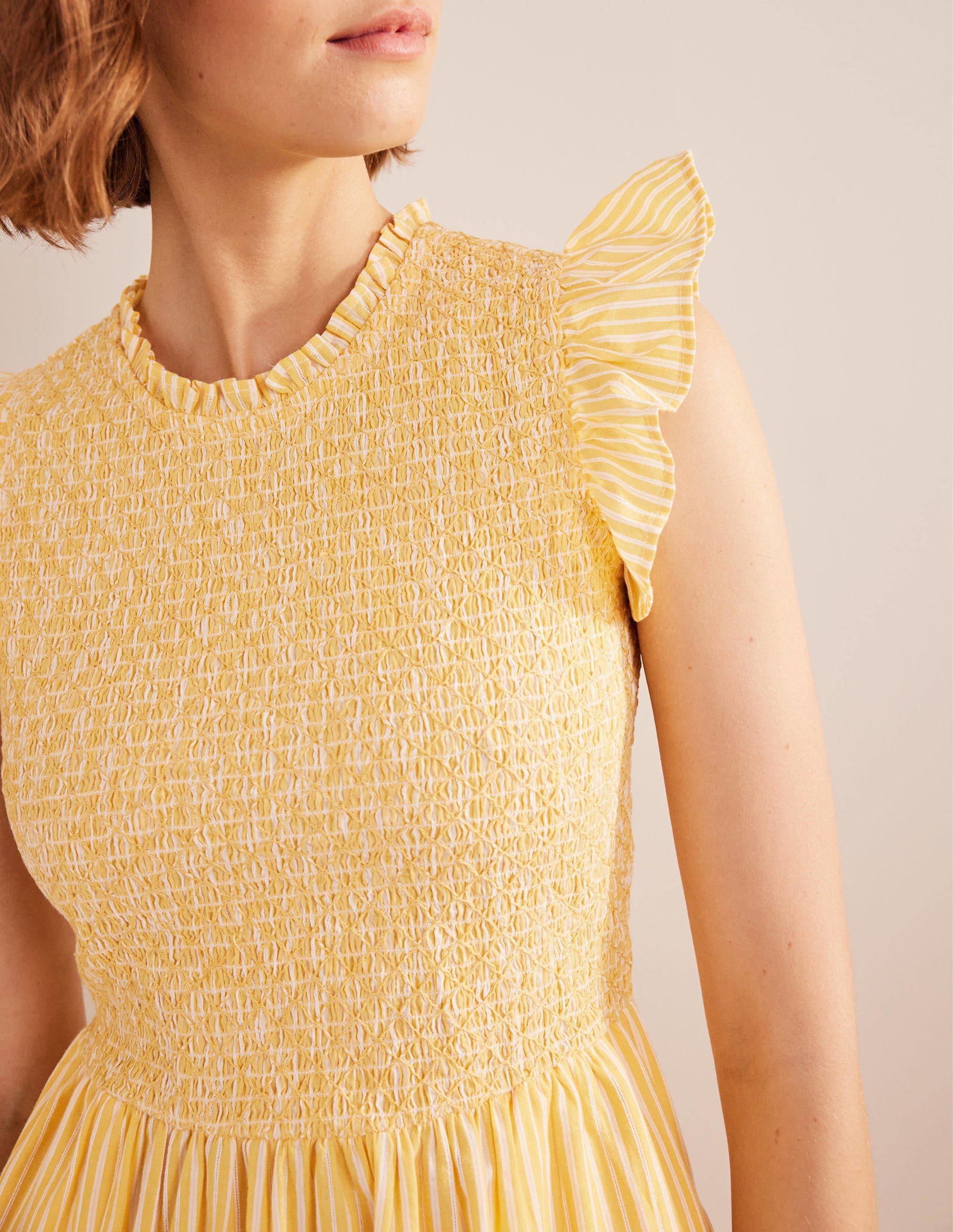 Smocked Bodice Midi Dress-Honeycomb, Leno Stripe - Image 2