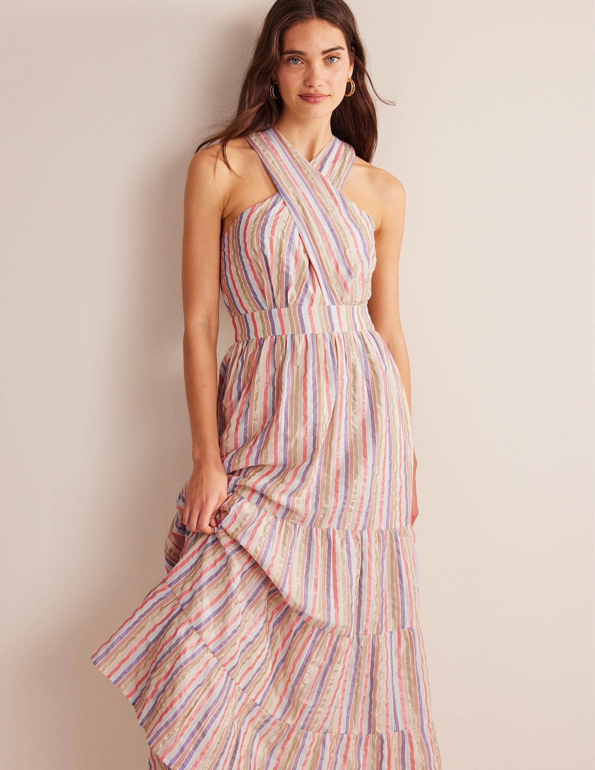 Robe longue rayée et métallisée-Rayé multi métallisé - Image 1