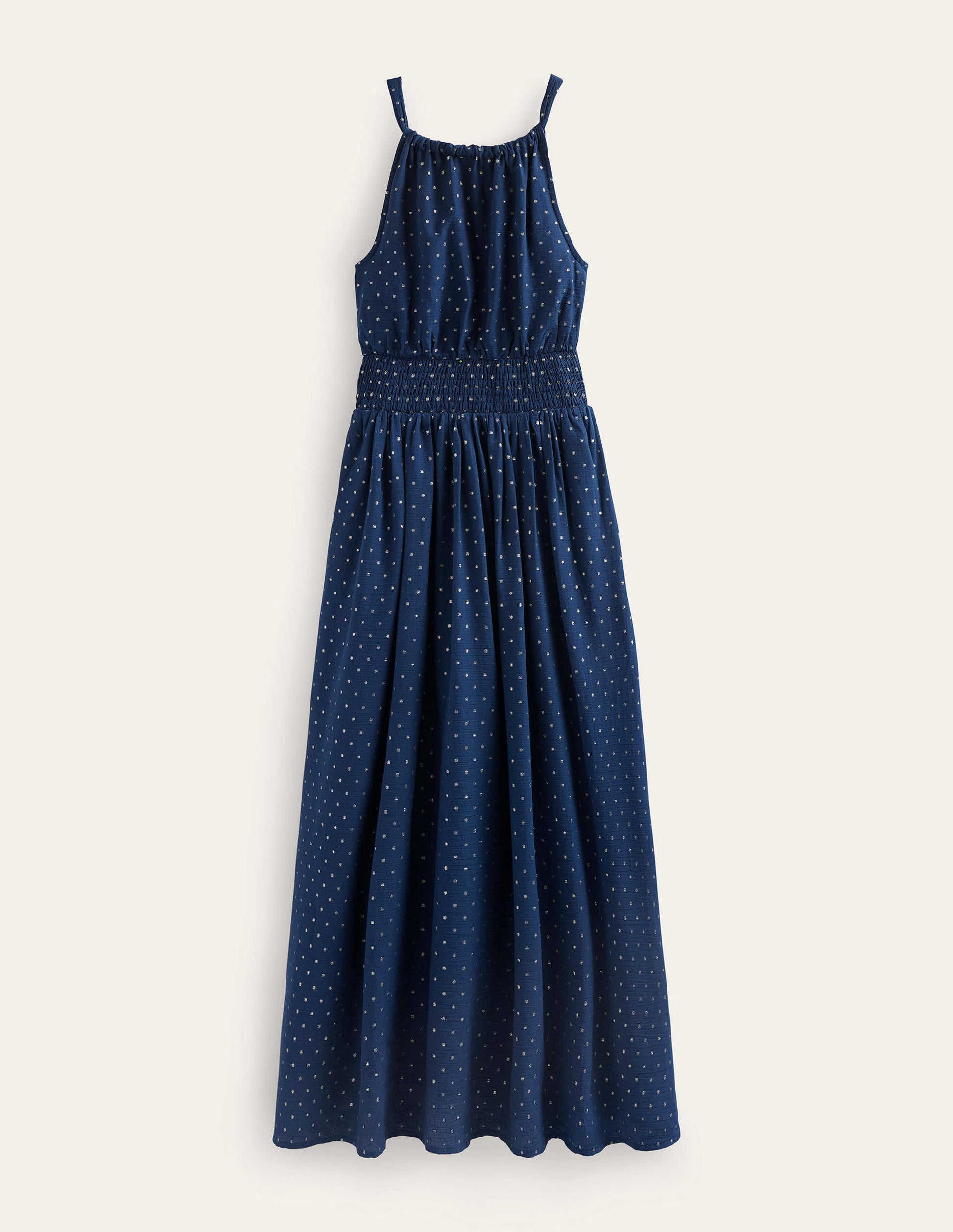 Robe longue avec détails métallisés-Bleu marine, clip doré-5