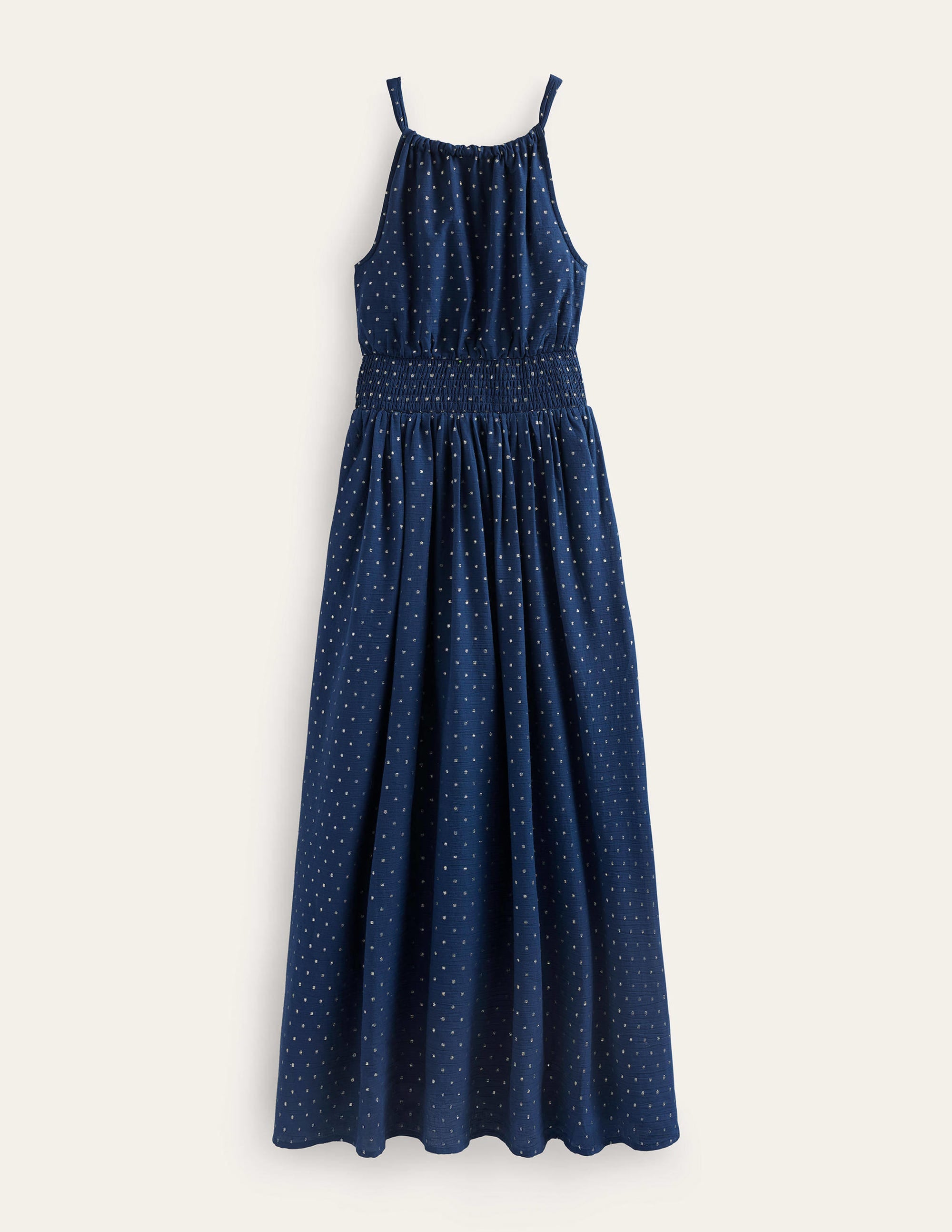Robe longue avec détails métallisés-Bleu marine, clip doré - Image 5
