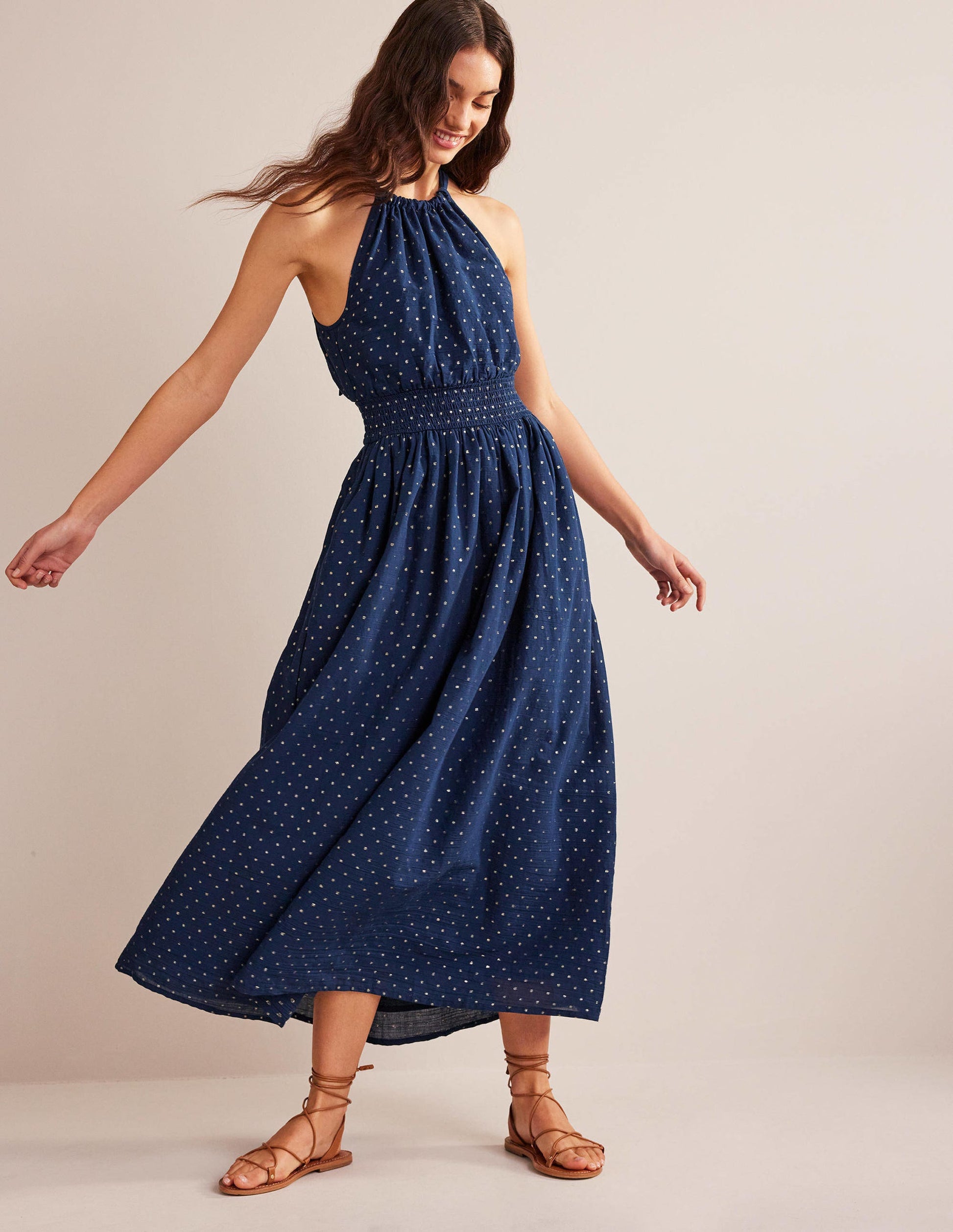 Robe longue avec détails métallisés-Bleu marine, clip doré-1