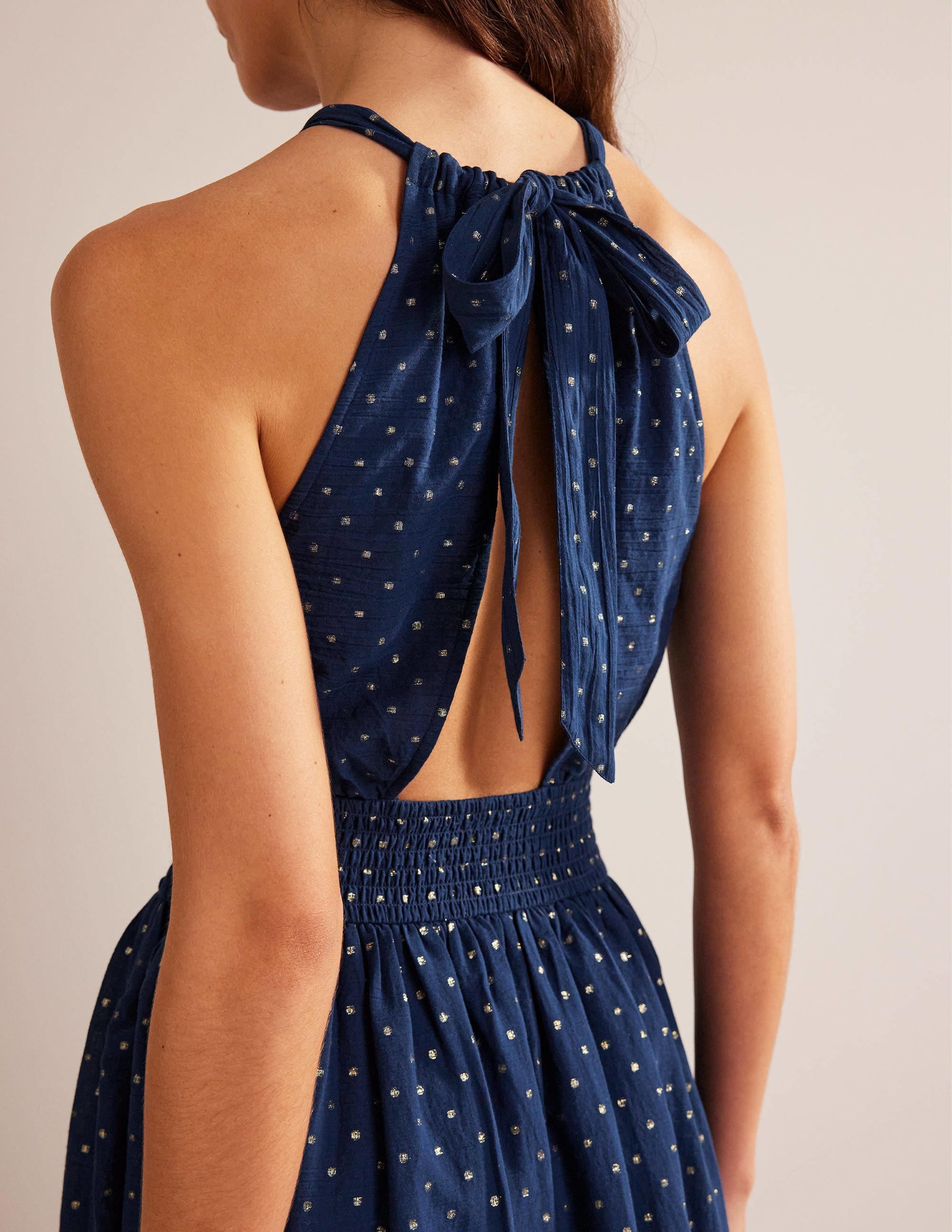Robe longue avec détails métallisés-Bleu marine, clip doré - Image 2