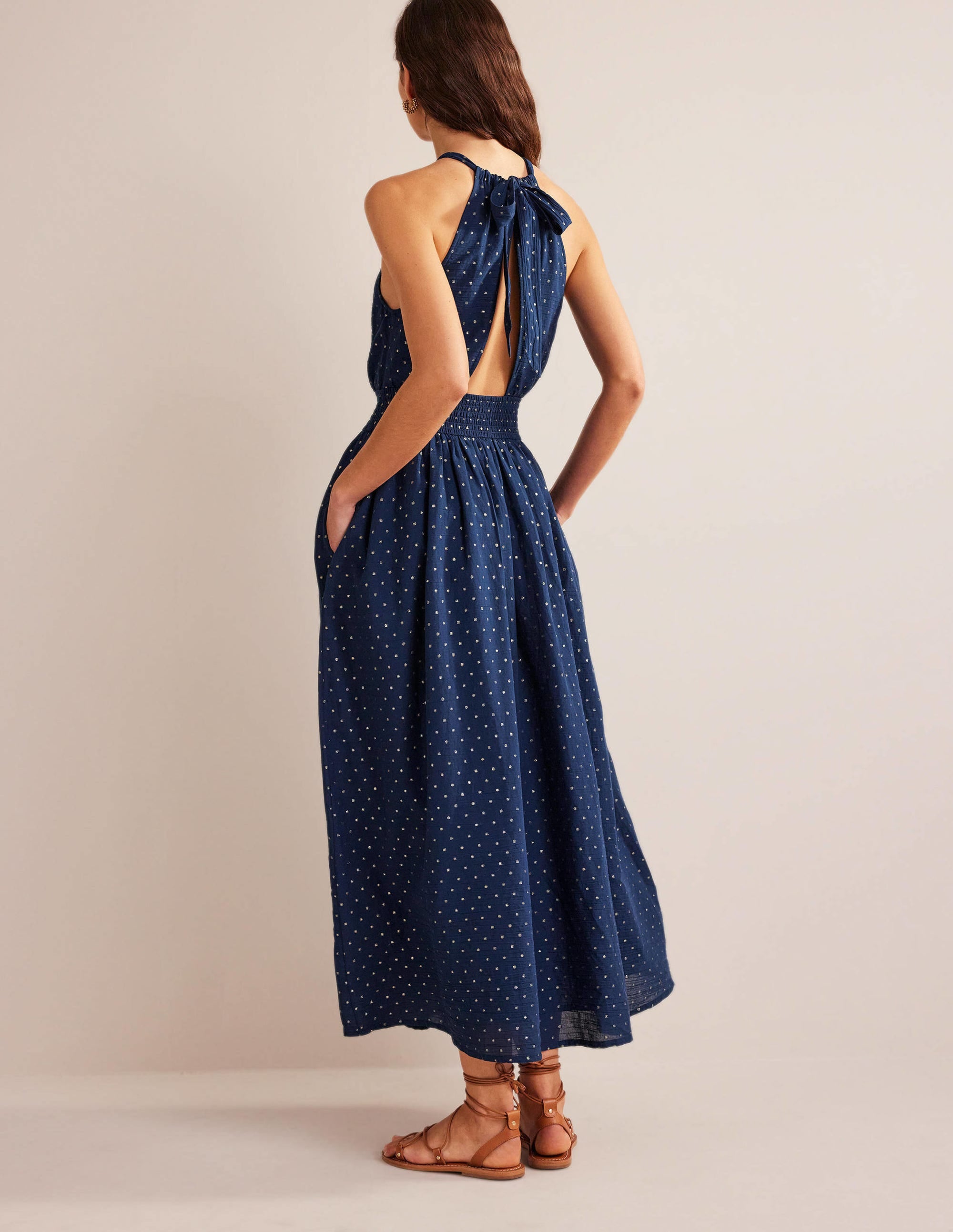 Robe longue avec détails métallisés-Bleu marine, clip doré - Image 3