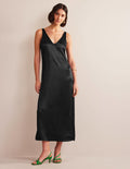 Satin-Maxikleid zum Hineinschlüpfen-Schwarz