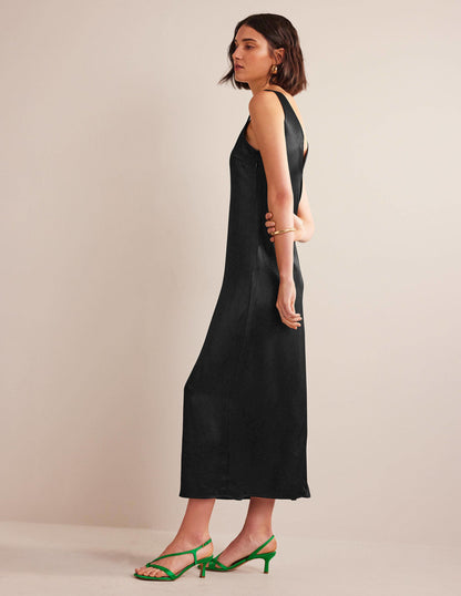 Satin-Maxikleid zum Hineinschlüpfen-Schwarz-4