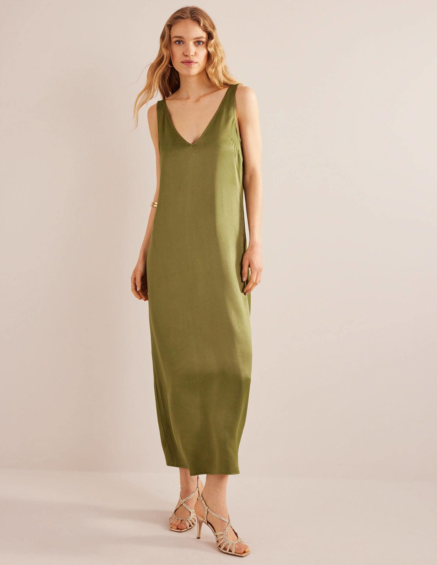 Satin Slip Maxi Dress-Capulet Olive