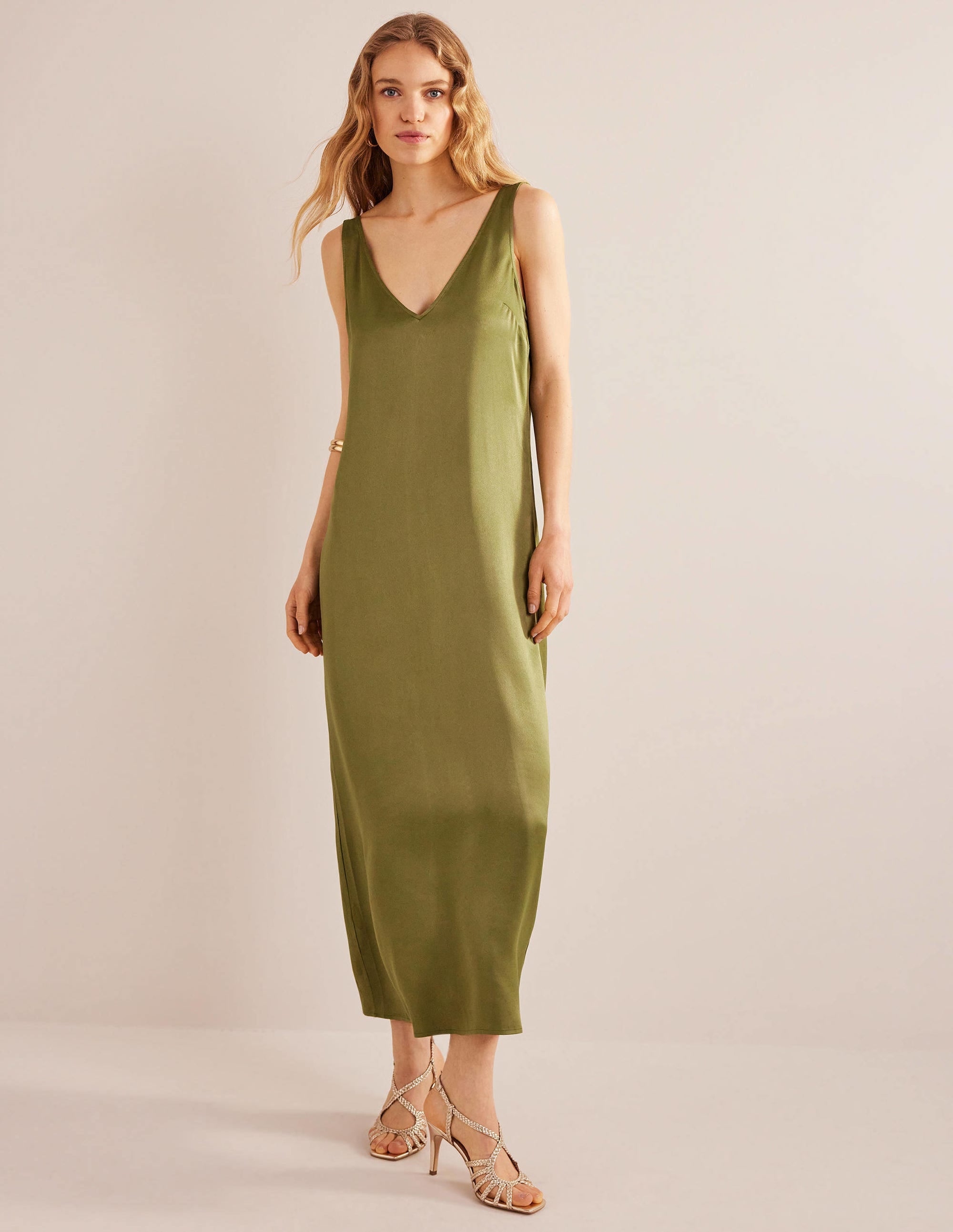 Satin Slip Maxi Dress-Capulet Olive - Image 1