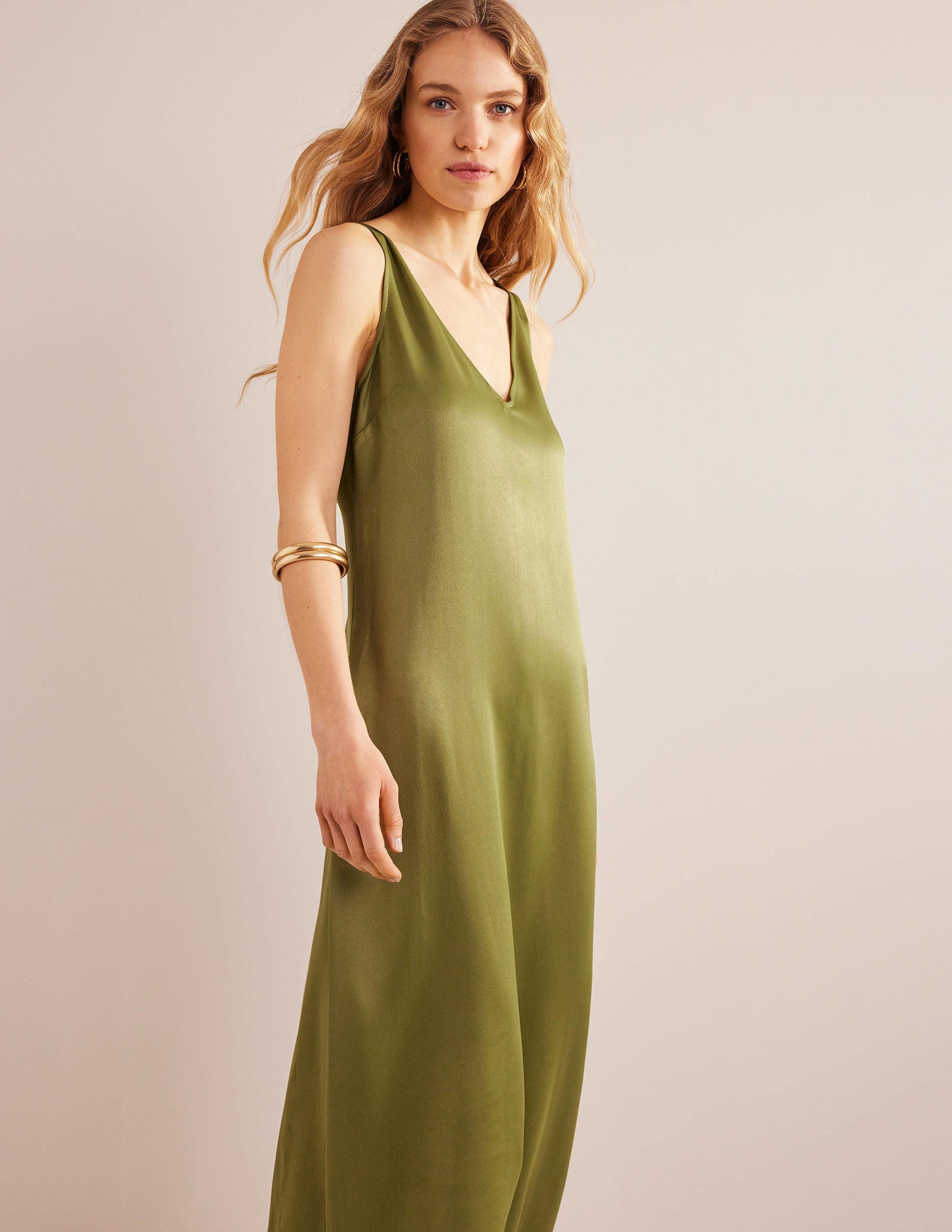 Satin Slip Maxi Dress-Capulet Olive - Image 2