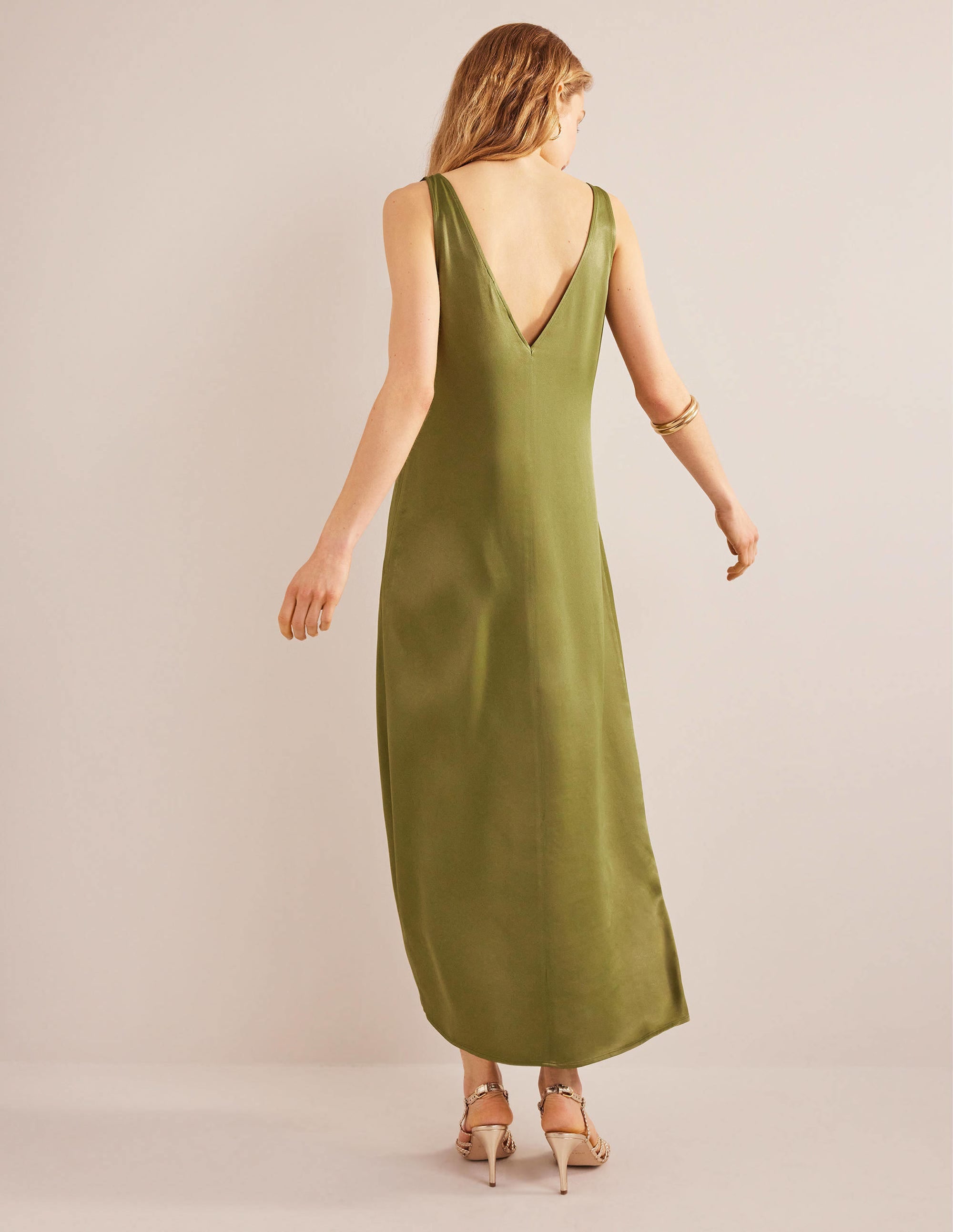 Satin Slip Maxi Dress-Capulet Olive - Image 3