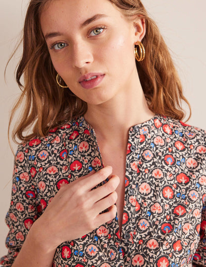 Midi-Hemdblusenkleid ohne Kragen-Weihnachtssternrot, Bezaubernde Blüten-2