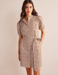 Robe-chemise à manches courtes-Citrouille, motif Flower Stem