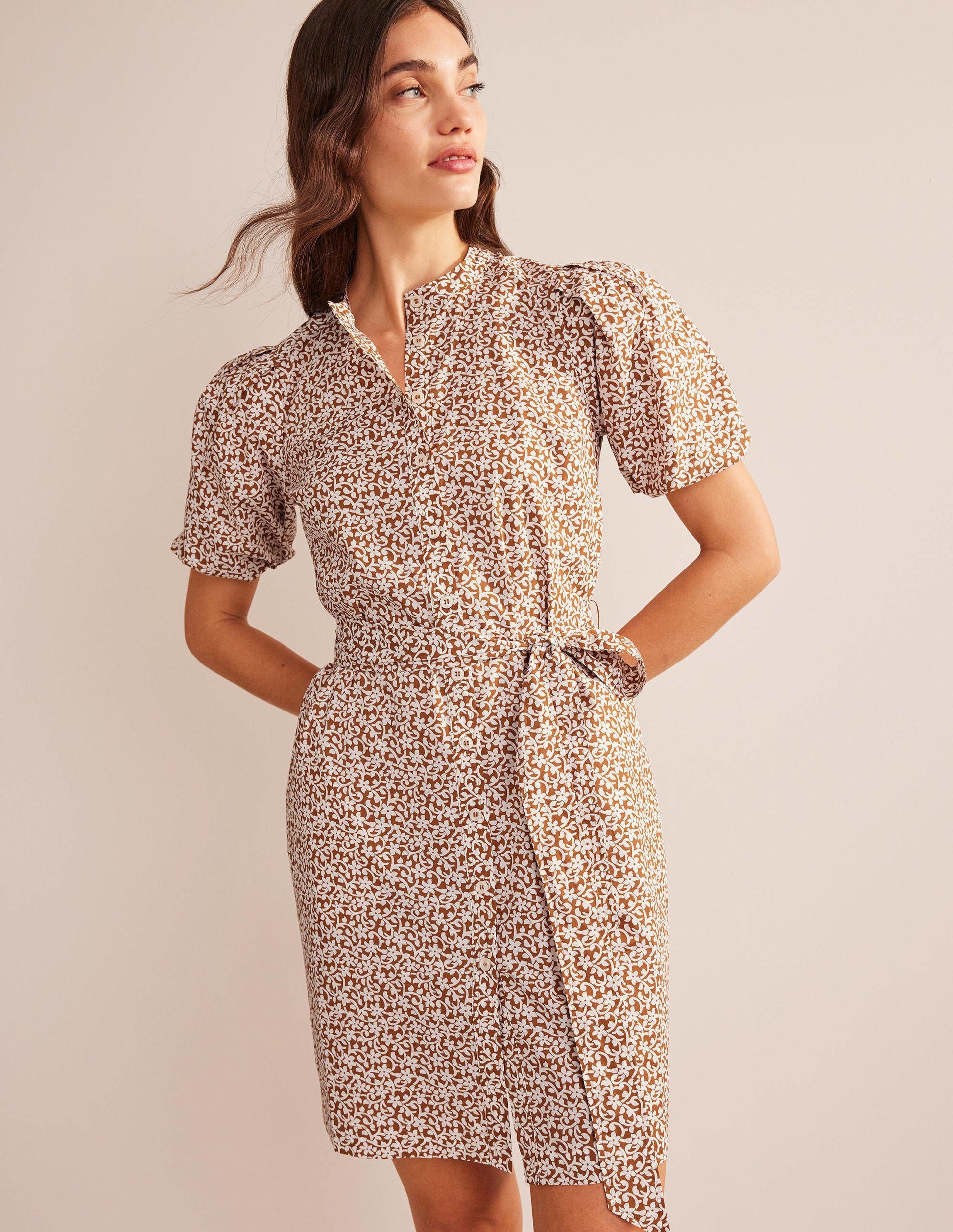 Robe-chemise à manches courtes-Citrouille, motif Flower Stem-4