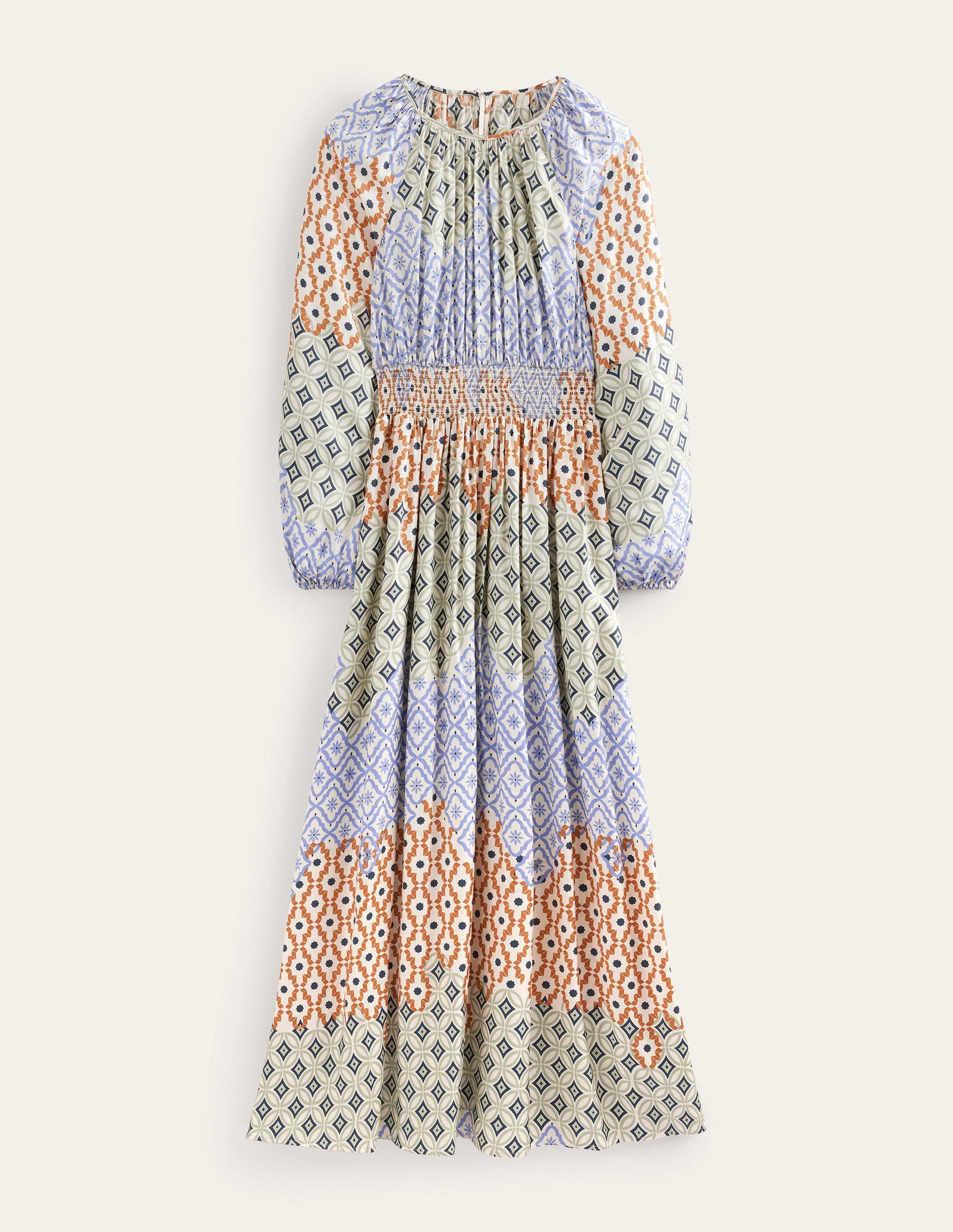 Robe longue à manches raglan et taille smockée-Multi, motif Geo Trance-7